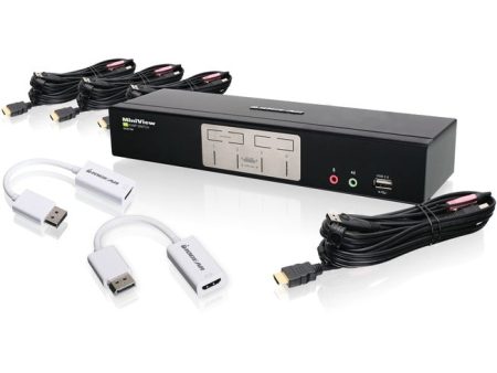 IOGEAR 4-Port HDMI KVMP with DisplayPort Adapters Bundle For Sale