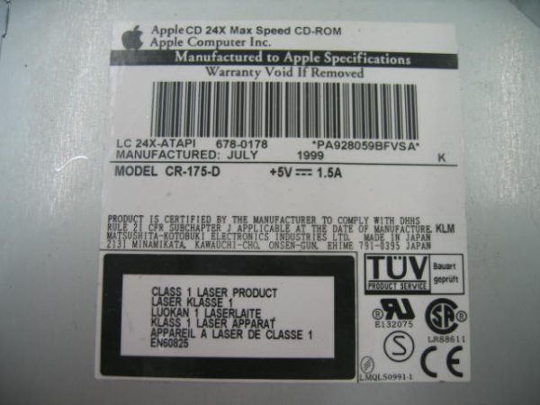 Apple CR-175-D 678-0178 CD AppleCD 24X Max Speed CD-ROM Tray Drive Blue iMac Online Hot Sale